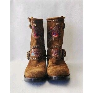 Anthropologie Frye Natalie Studded Embroidered Engineer Boots 7.5